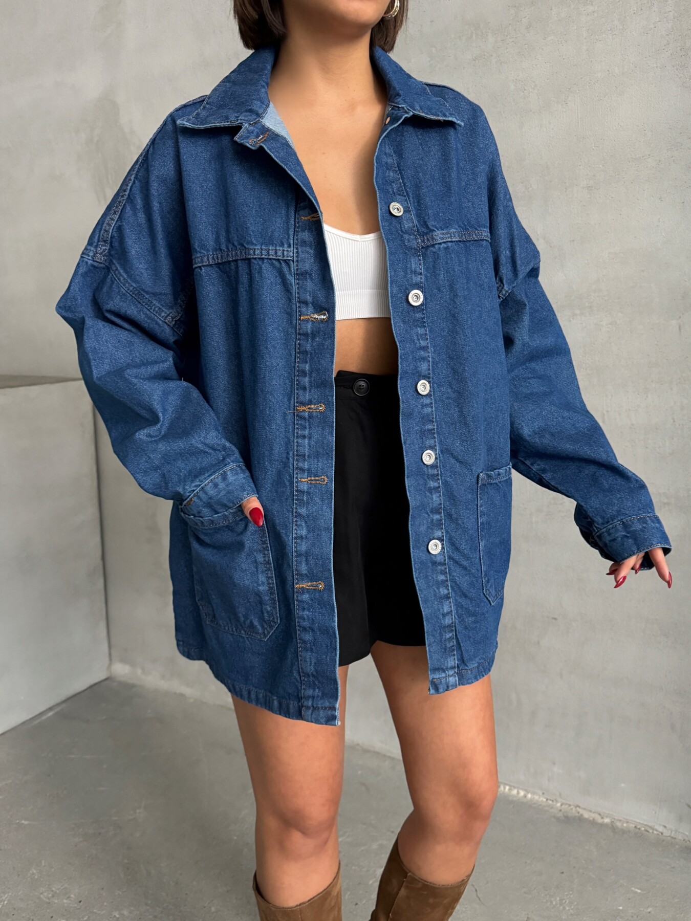Kadın Oversize Denim Gömlek Ceket HYN-20389 - 1