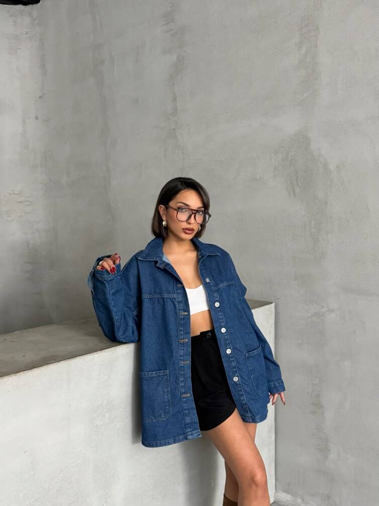 Kadın Oversize Denim Gömlek Ceket HYN-20389 - 5
