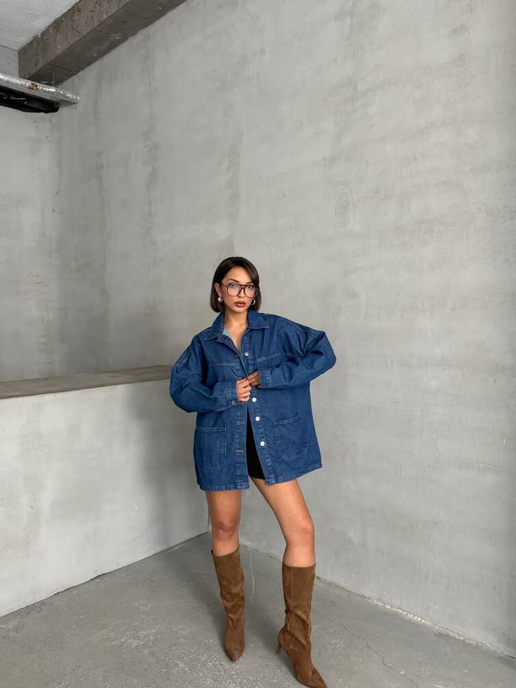 Kadın Oversize Denim Gömlek Ceket HYN-20389 - 6