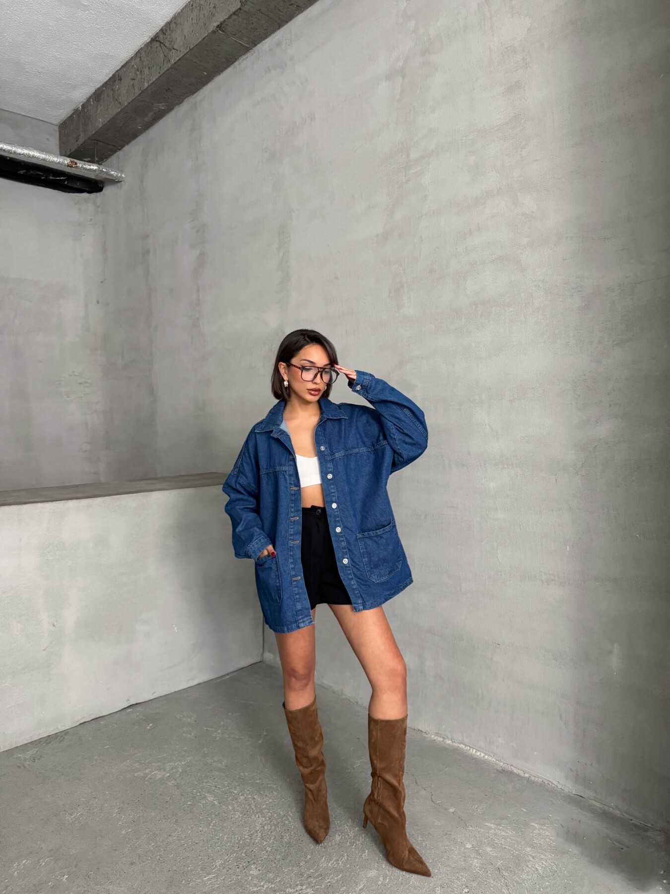 Kadın Oversize Denim Gömlek Ceket HYN-20389 - 7
