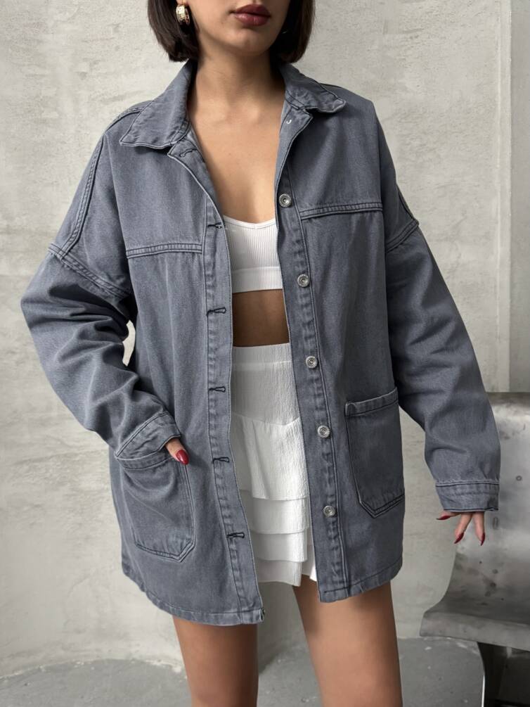 Kadın Oversize Denim Gömlek Ceket HYN-20389 - 10
