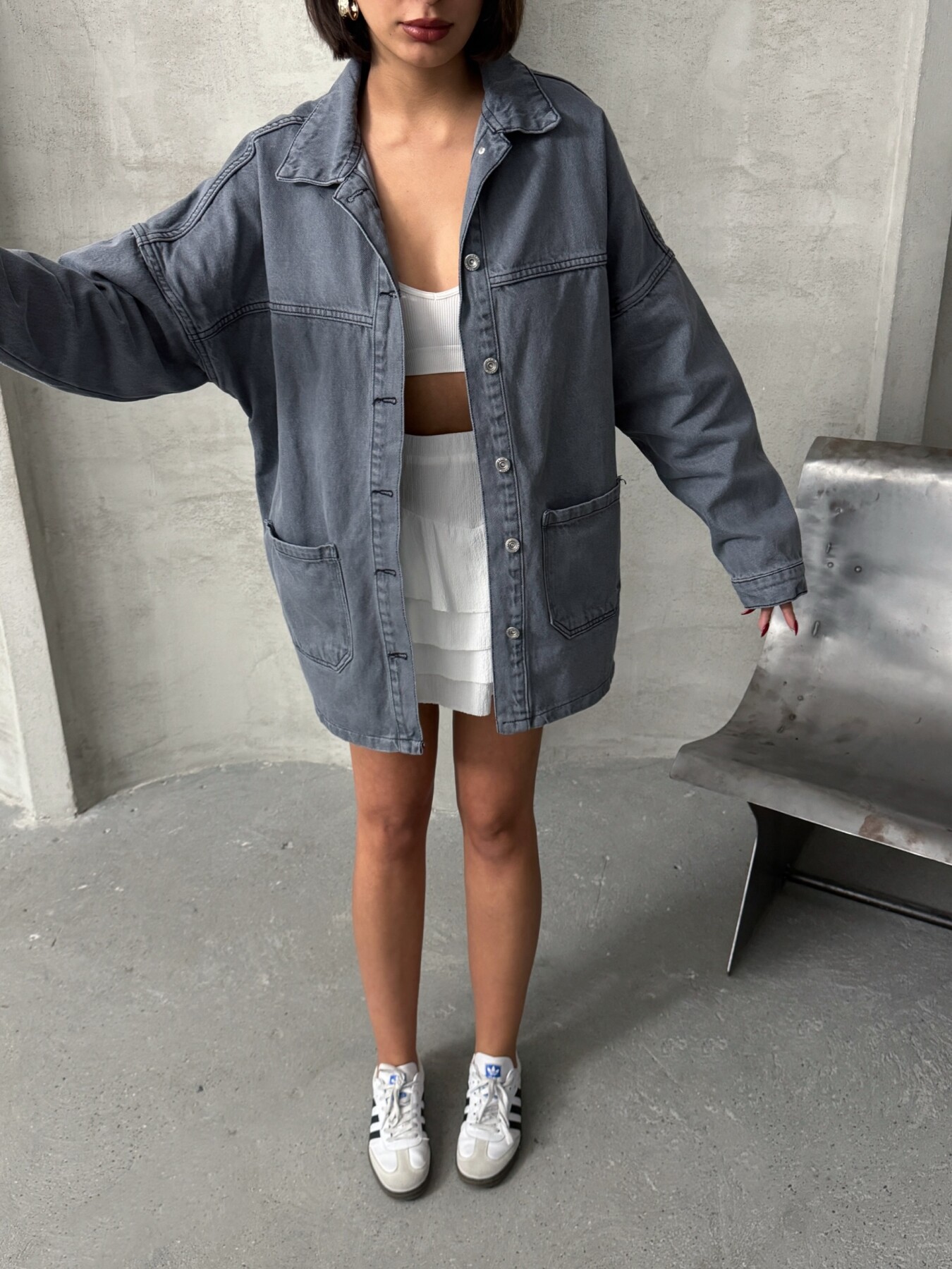 Kadın Oversize Denim Gömlek Ceket HYN-20389 - 11