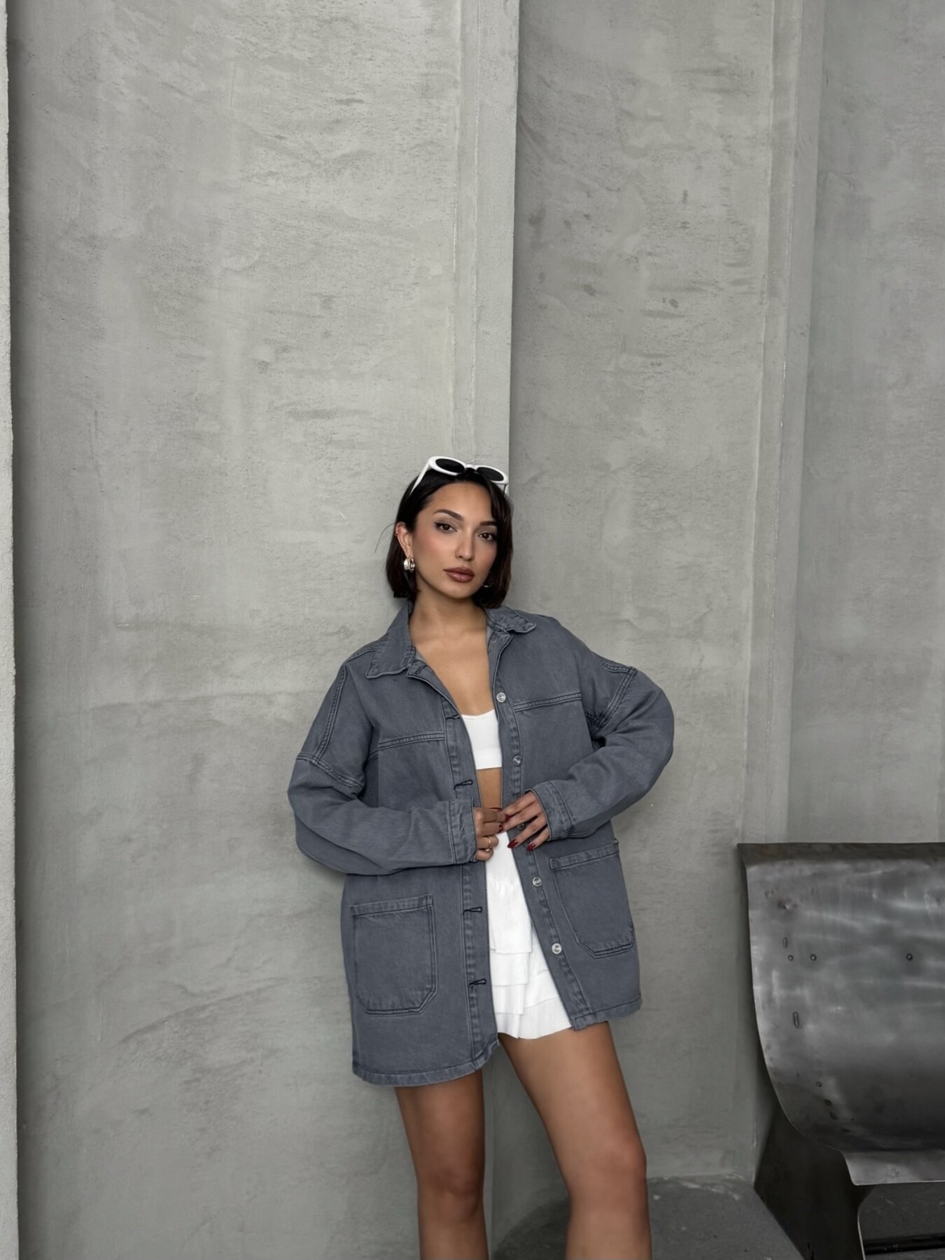 Kadın Oversize Denim Gömlek Ceket HYN-20389 - 12