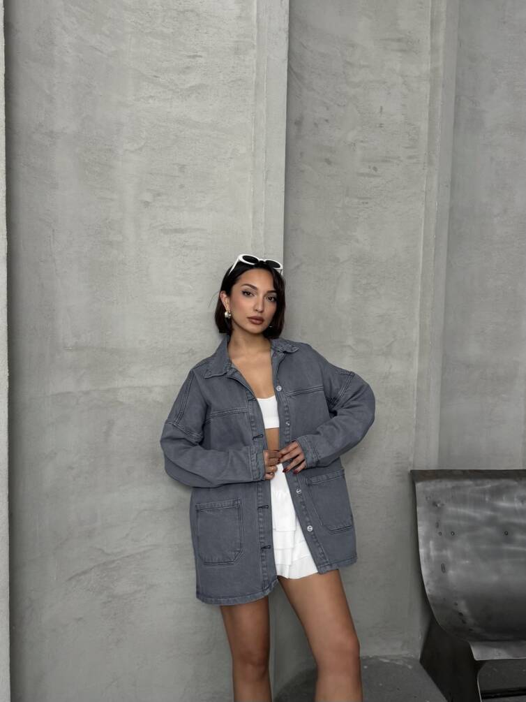 Kadın Oversize Denim Gömlek Ceket HYN-20389 - 12