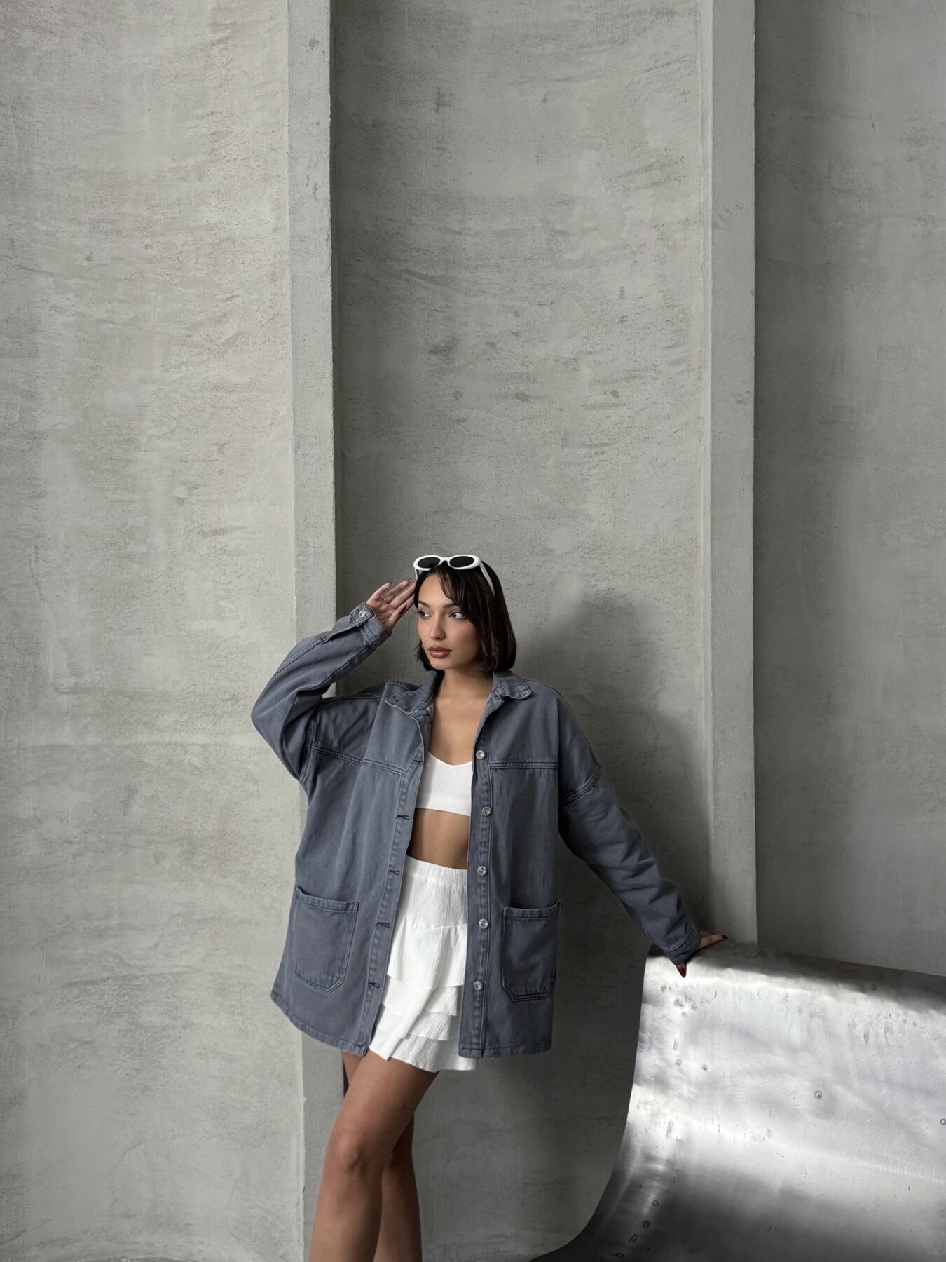 Kadın Oversize Denim Gömlek Ceket HYN-20389 - 13