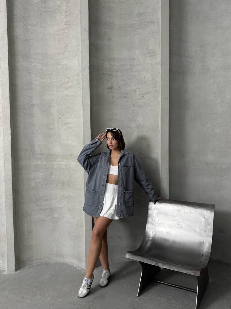 Kadın Oversize Denim Gömlek Ceket HYN-20389 - 14