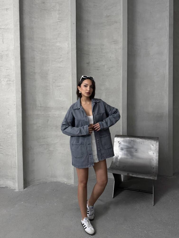 Kadın Oversize Denim Gömlek Ceket HYN-20389 - 15