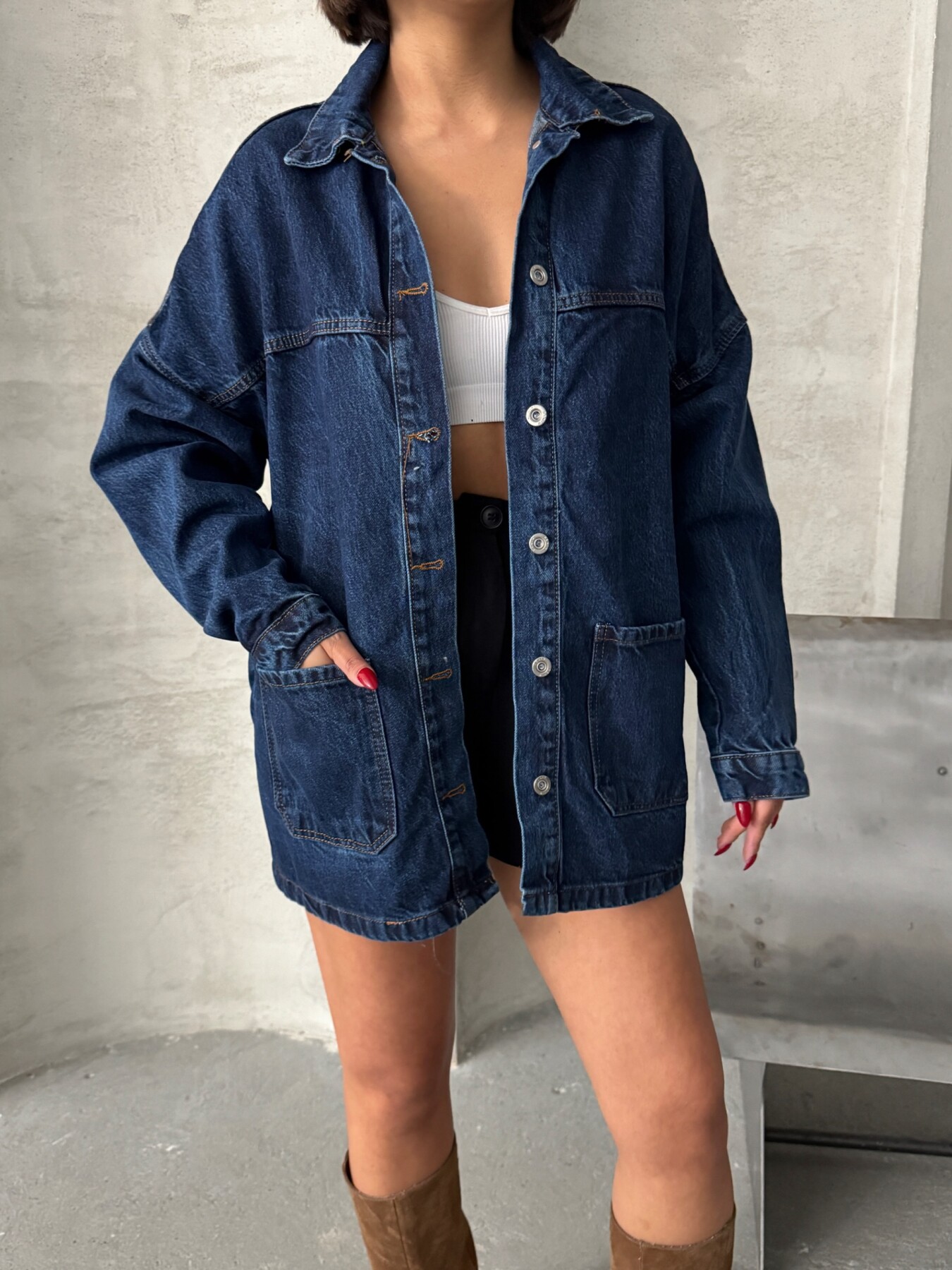Kadın Oversize Denim Gömlek Ceket HYN-20389 - 17