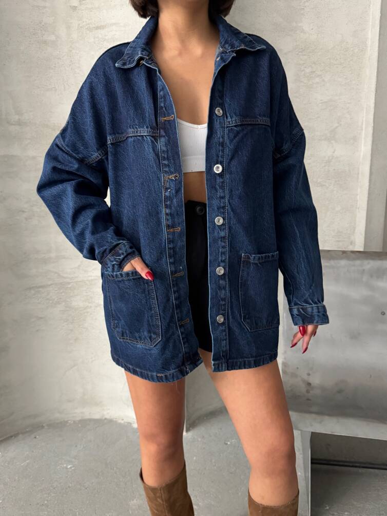 Kadın Oversize Denim Gömlek Ceket HYN-20389 - 17