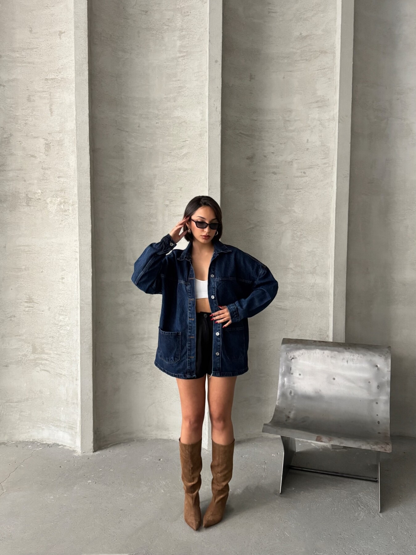 Kadın Oversize Denim Gömlek Ceket HYN-20389 - 22
