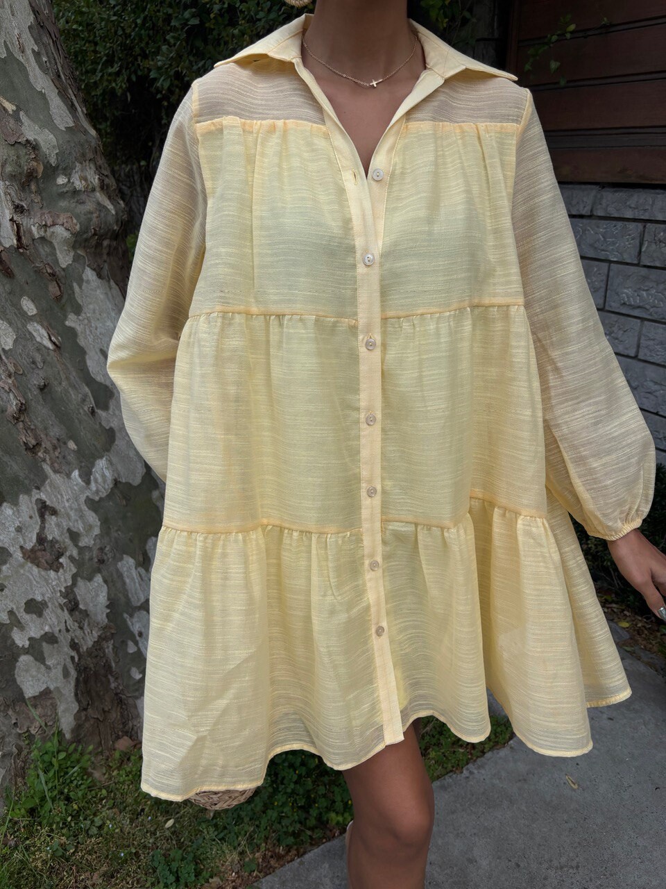 Kadın Oversize Katlı Gömlek Elbise HYN-58056 - 1