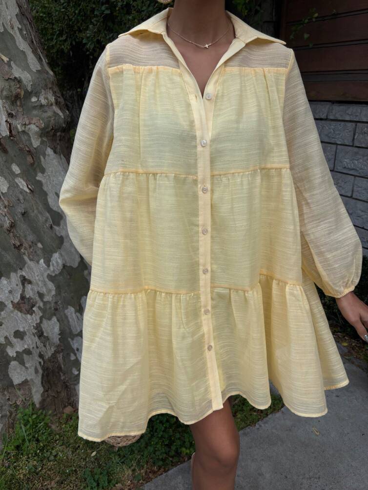 Kadın Oversize Katlı Gömlek Elbise HYN-58056 - 1