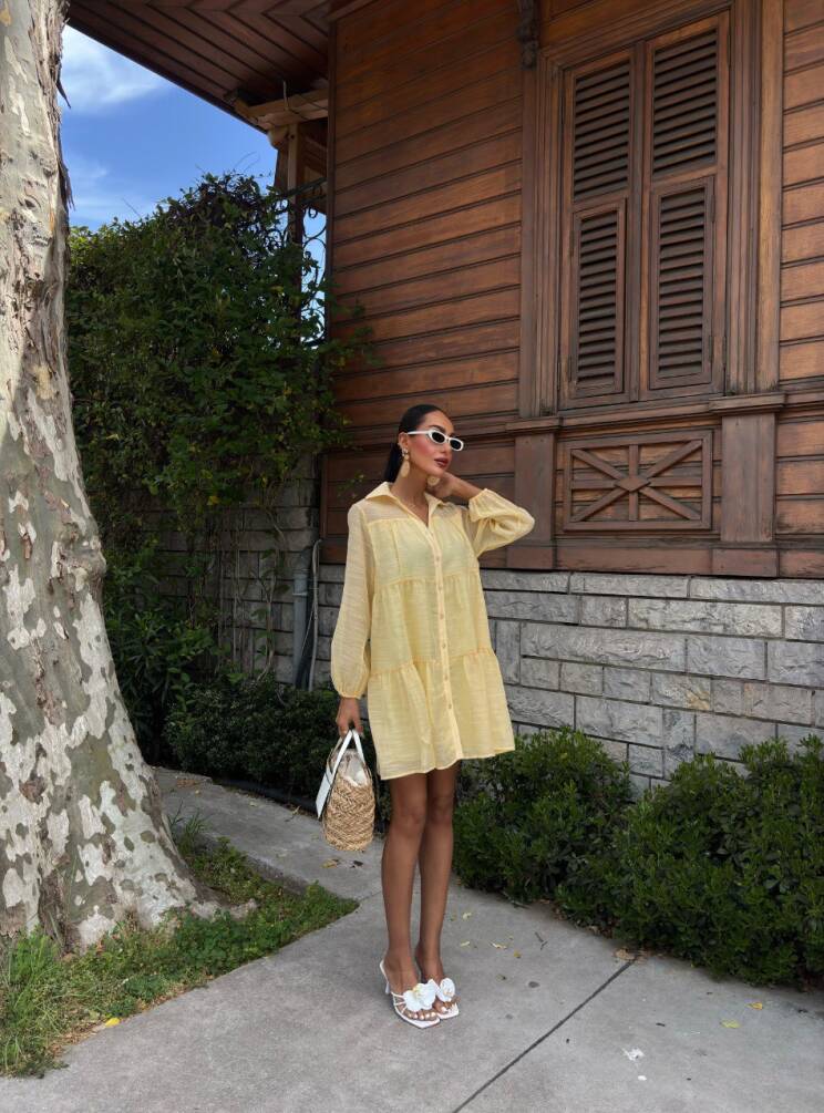 Kadın Oversize Katlı Gömlek Elbise HYN-58056 - 2