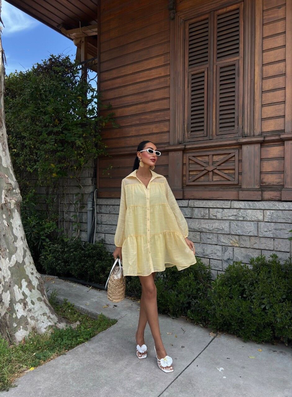 Kadın Oversize Katlı Gömlek Elbise HYN-58056 - 3