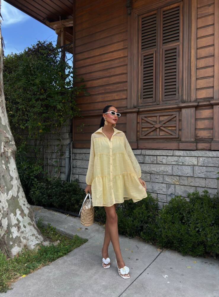 Kadın Oversize Katlı Gömlek Elbise HYN-58056 - 3
