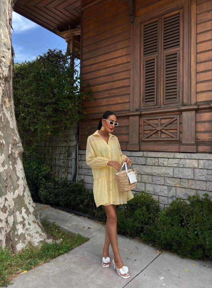 Kadın Oversize Katlı Gömlek Elbise HYN-58056 - 4