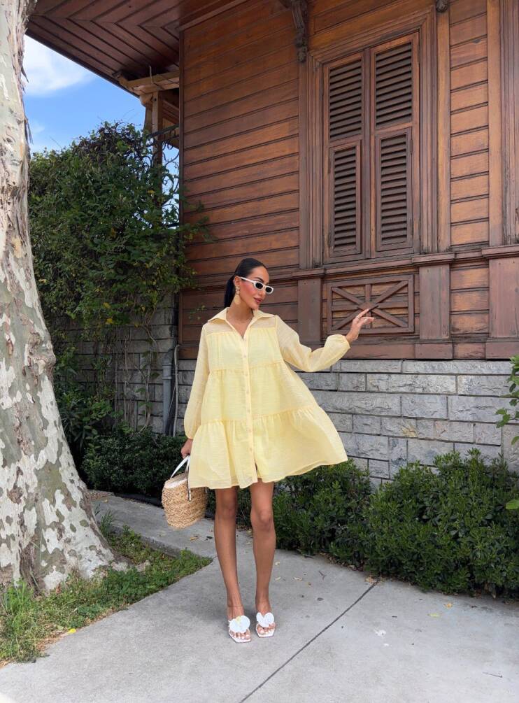 Kadın Oversize Katlı Gömlek Elbise HYN-58056 - 5