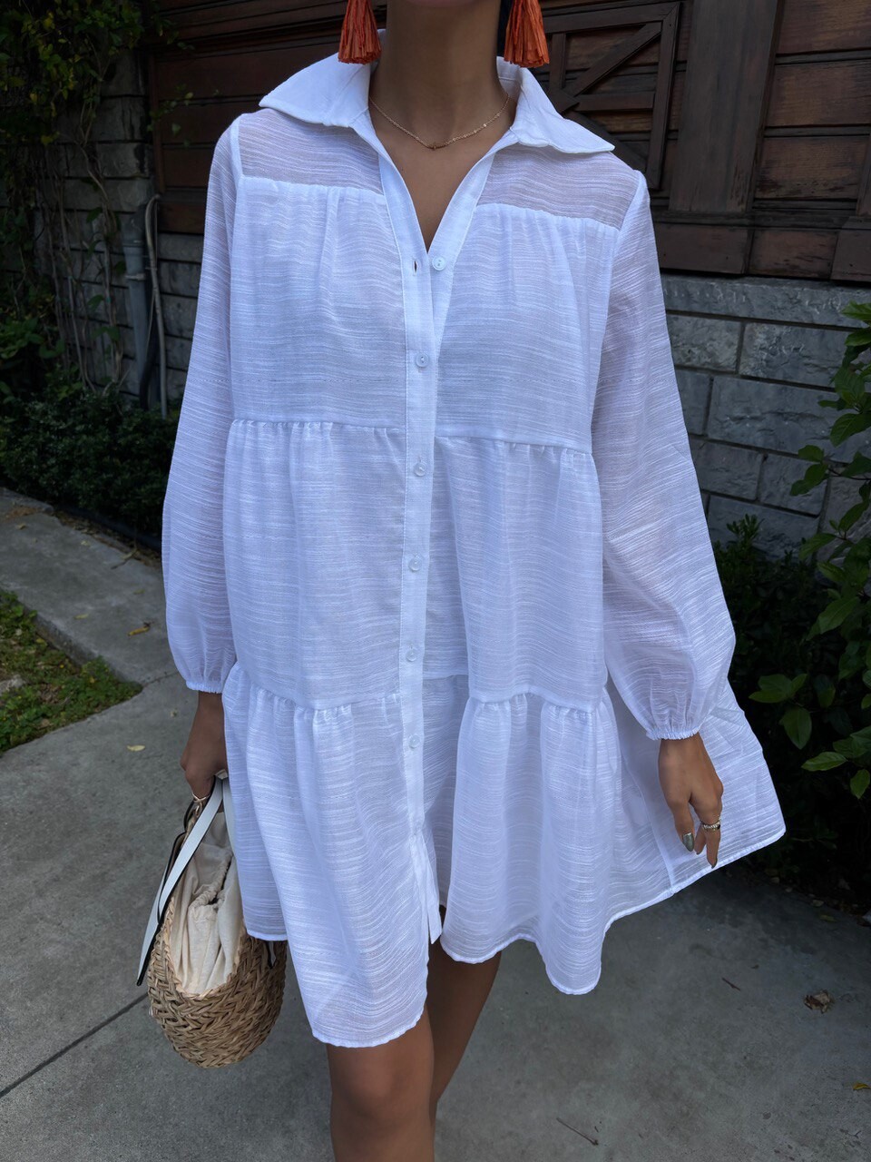 Kadın Oversize Katlı Gömlek Elbise HYN-58056 - 8