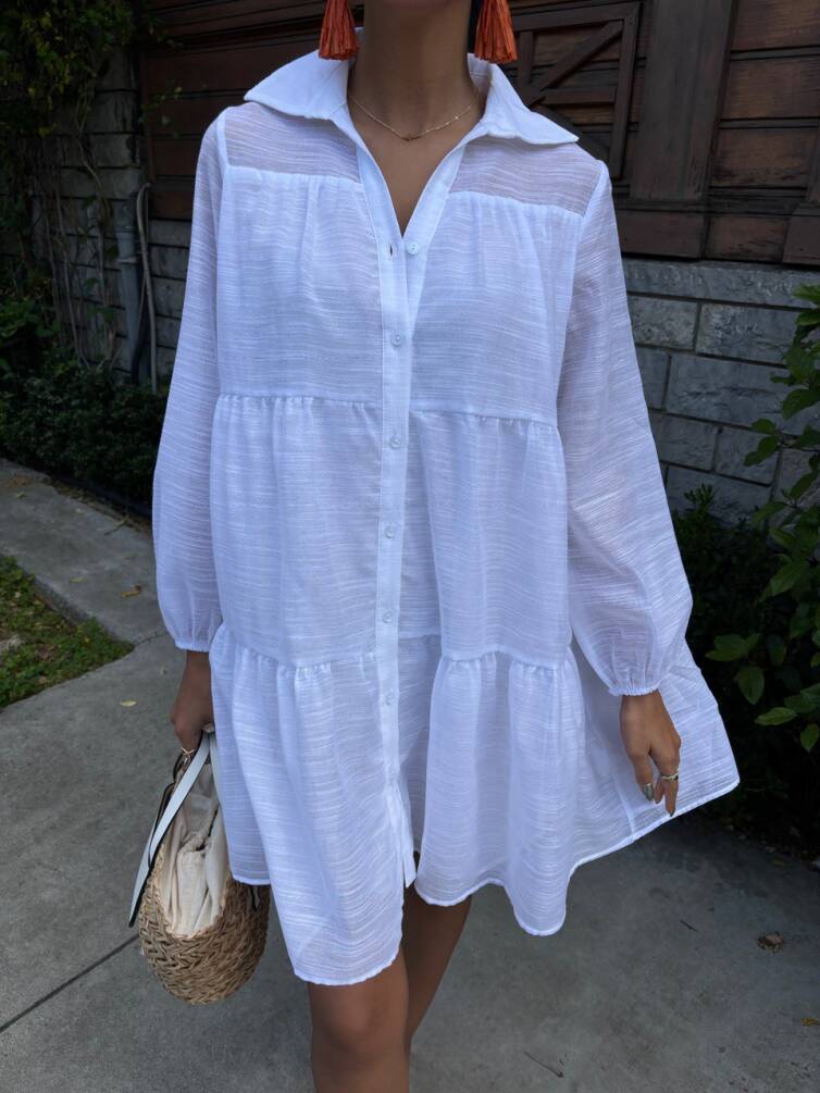 Kadın Oversize Katlı Gömlek Elbise HYN-58056 - 8
