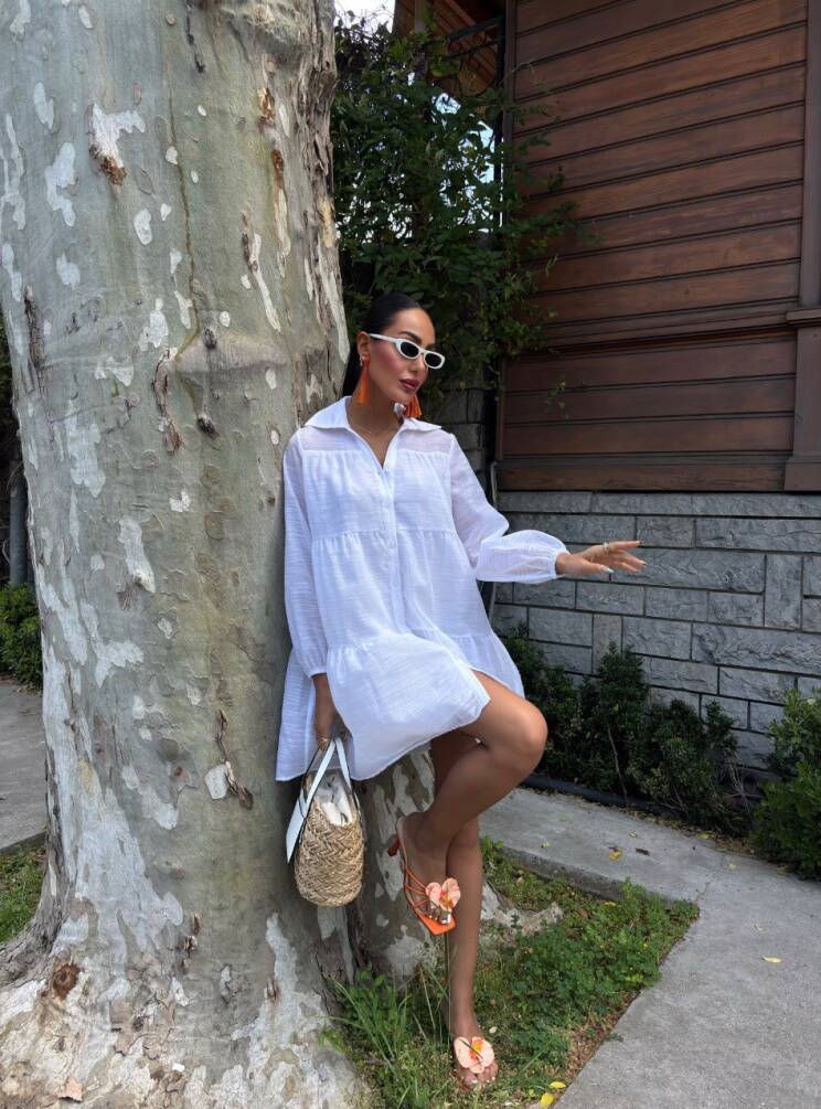 Kadın Oversize Katlı Gömlek Elbise HYN-58056 - 9