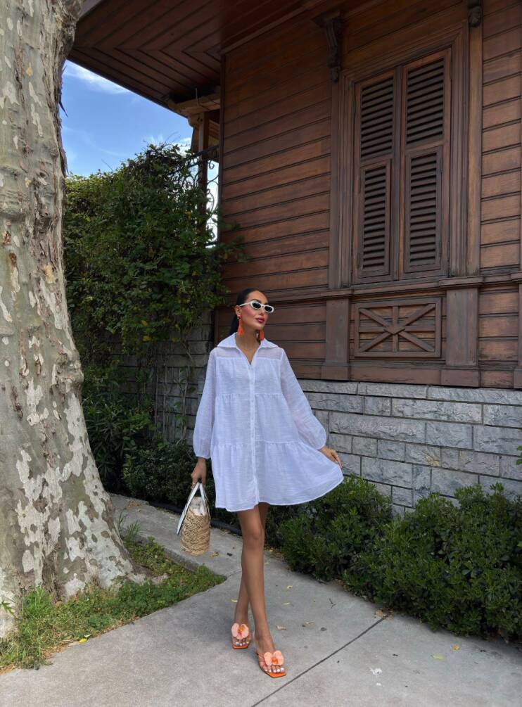Kadın Oversize Katlı Gömlek Elbise HYN-58056 - 10