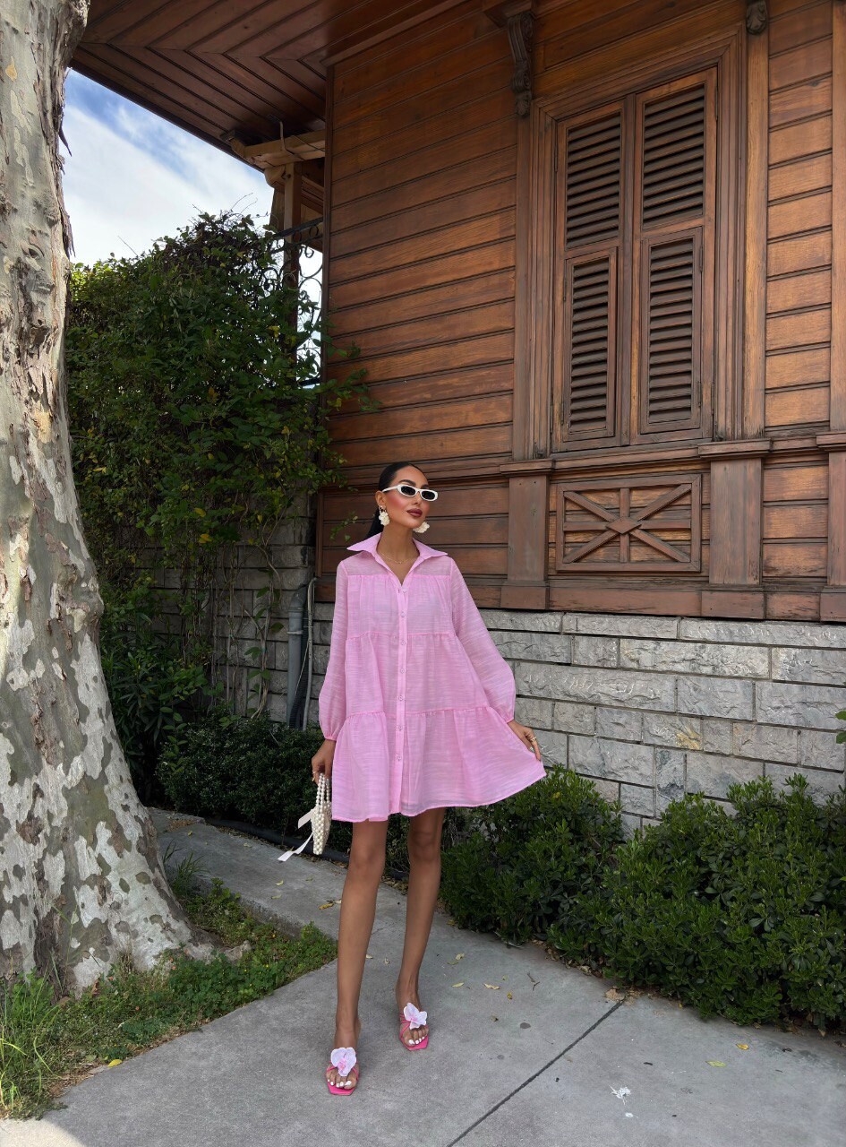 Kadın Oversize Katlı Gömlek Elbise HYN-58056 - 11