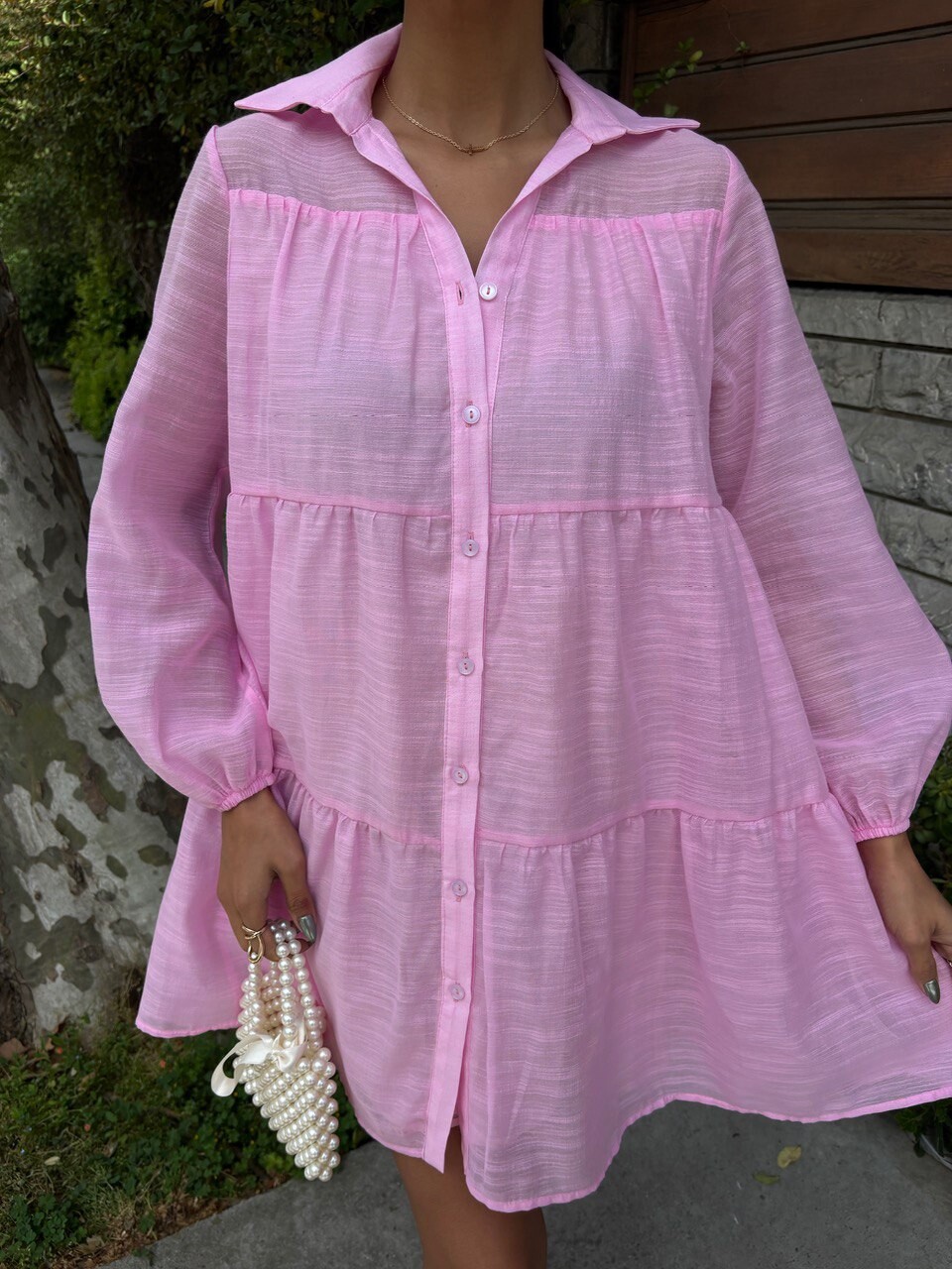 Kadın Oversize Katlı Gömlek Elbise HYN-58056 - 12