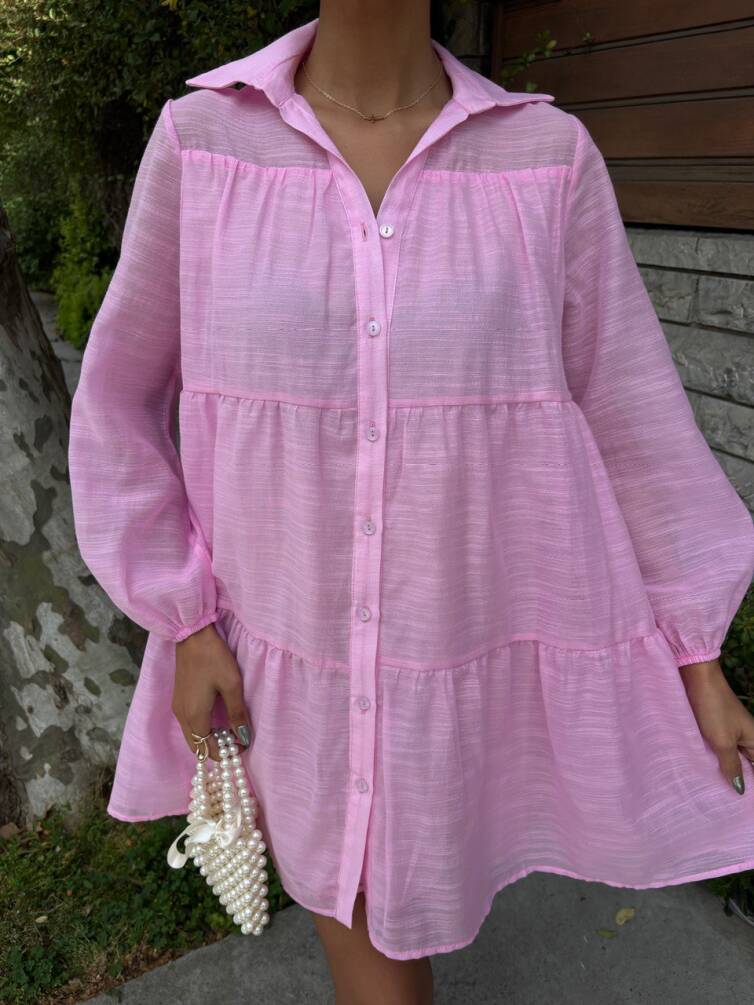 Kadın Oversize Katlı Gömlek Elbise HYN-58056 - 12