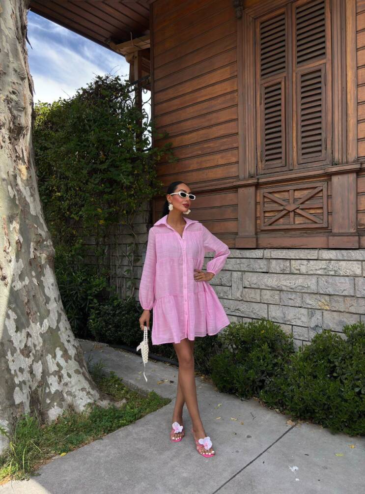 Kadın Oversize Katlı Gömlek Elbise HYN-58056 - 14
