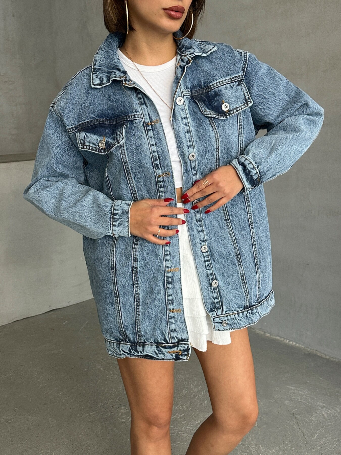 Kadın Taş Yıkama Oversize Denim Ceket Gömlek HYN-10003 - 2