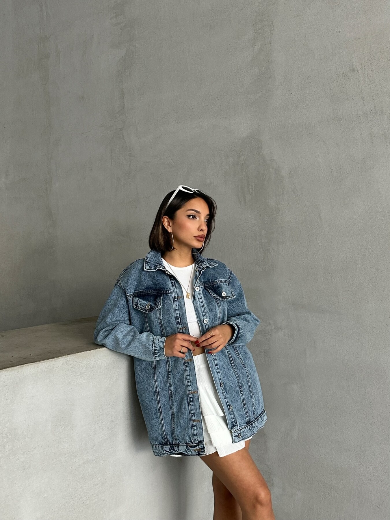 Kadın Taş Yıkama Oversize Denim Ceket Gömlek HYN-10003 - 5