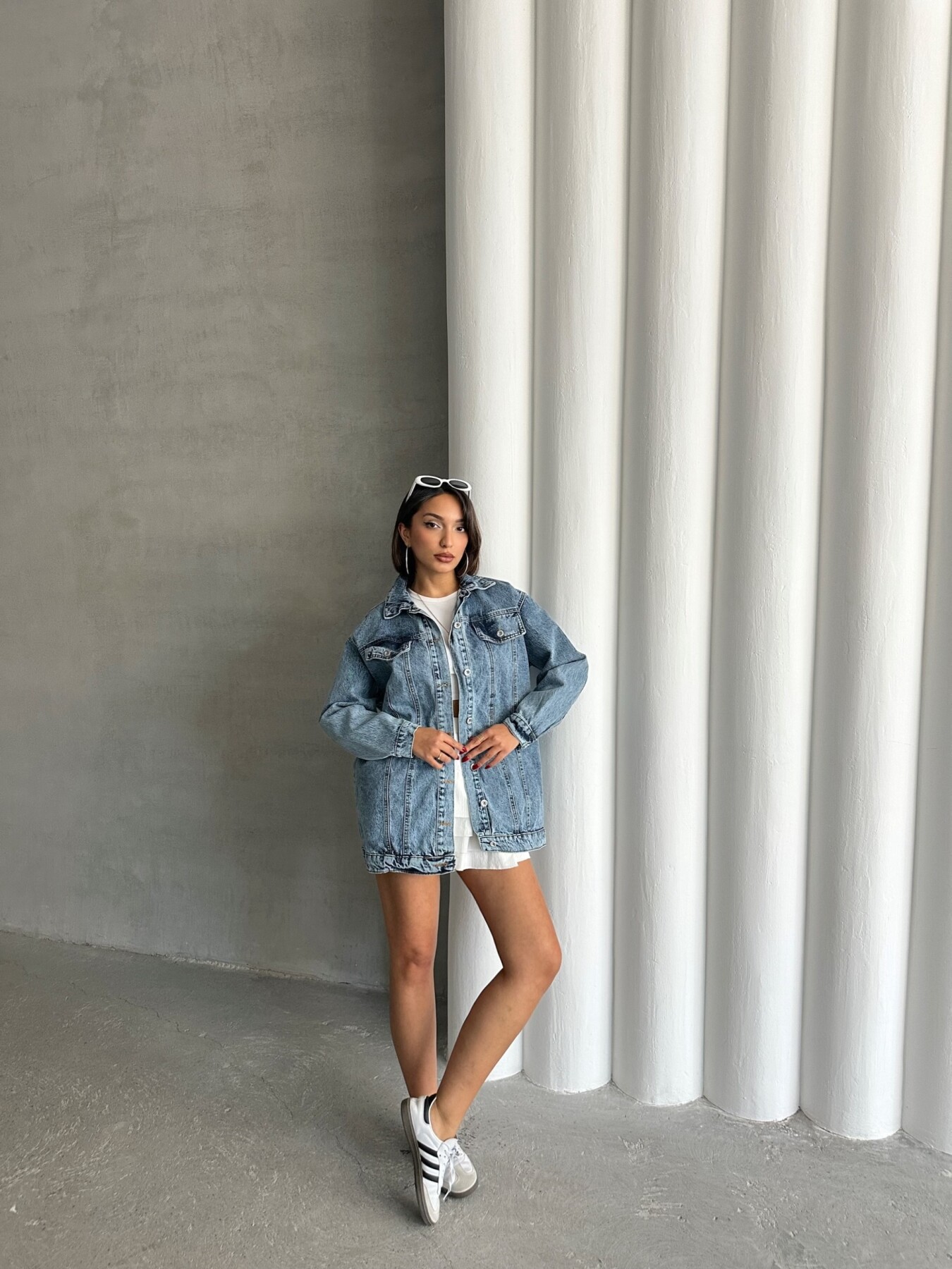 Kadın Taş Yıkama Oversize Denim Ceket Gömlek HYN-10003 - 6