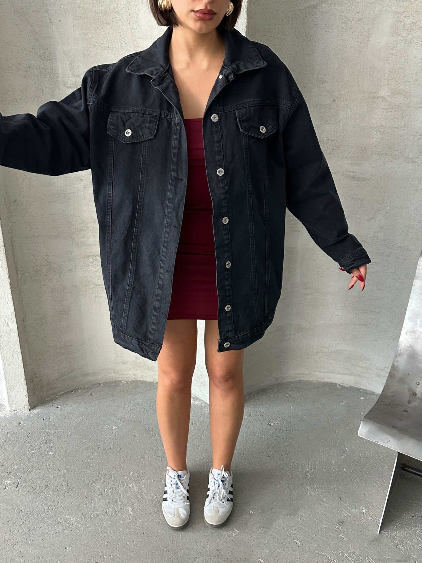 Kadın Taş Yıkama Oversize Denim Ceket Gömlek HYN-10003 - 8