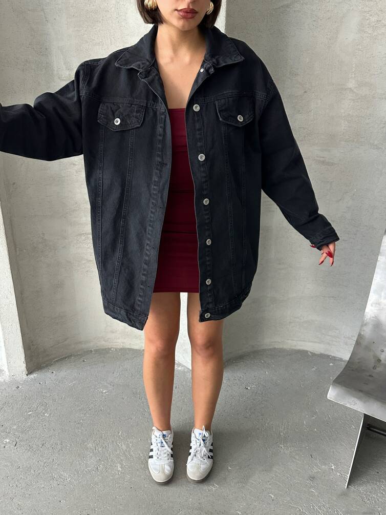 Kadın Taş Yıkama Oversize Denim Ceket Gömlek HYN-10003 - 8