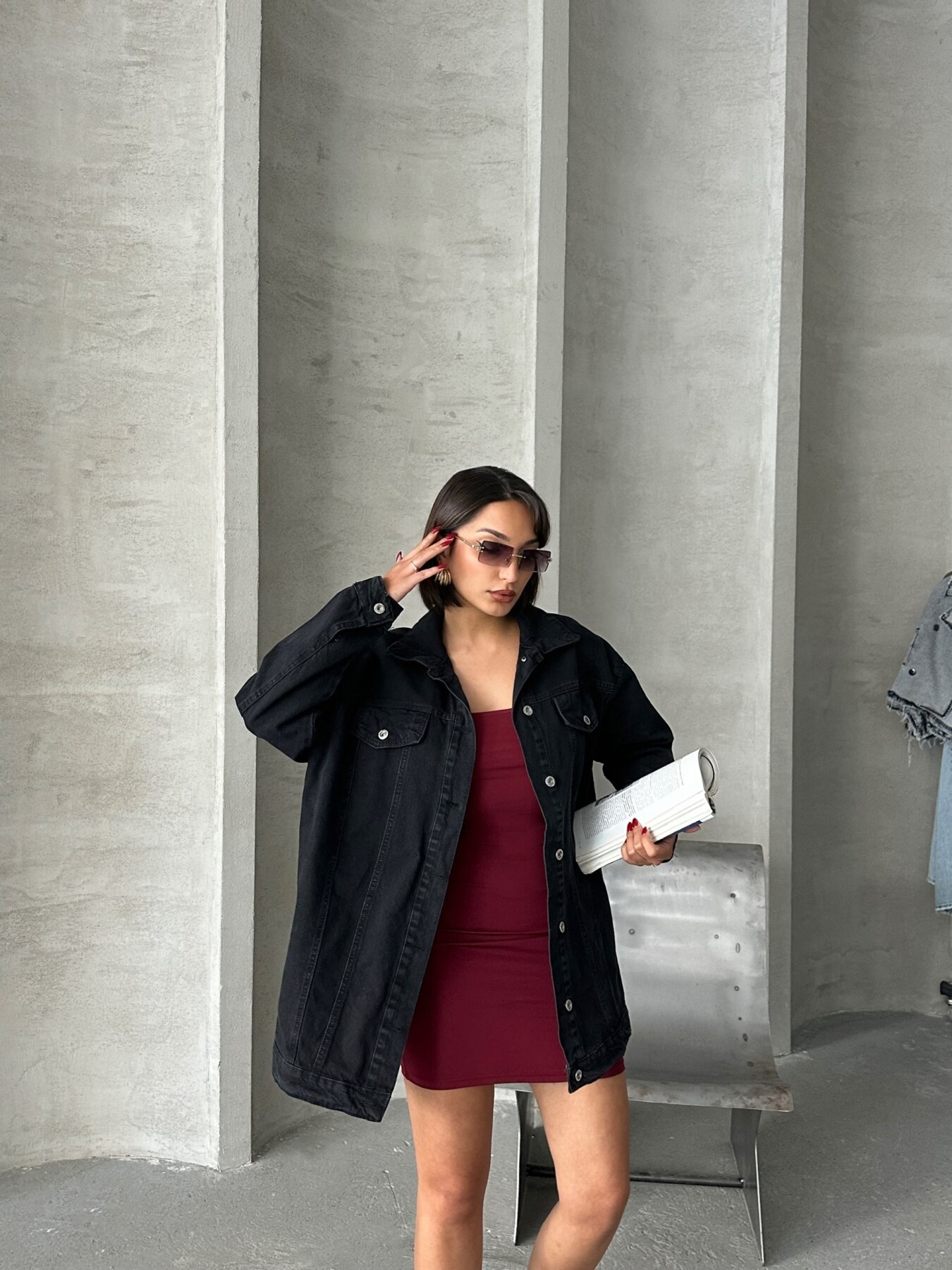 Kadın Taş Yıkama Oversize Denim Ceket Gömlek HYN-10003 - 12