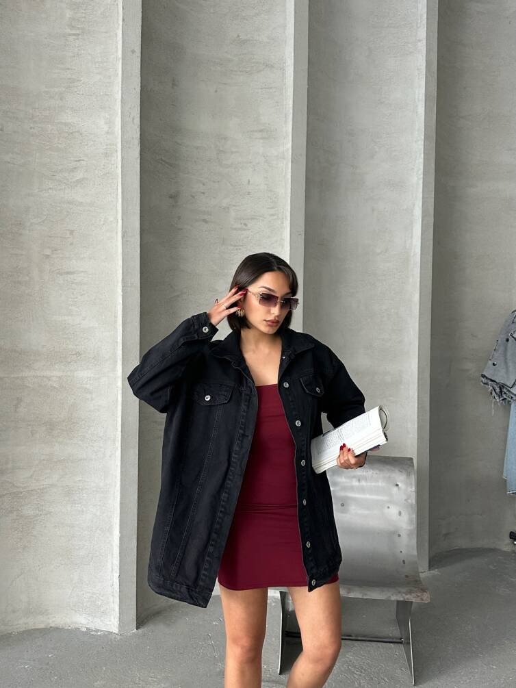 Kadın Taş Yıkama Oversize Denim Ceket Gömlek HYN-10003 - 12