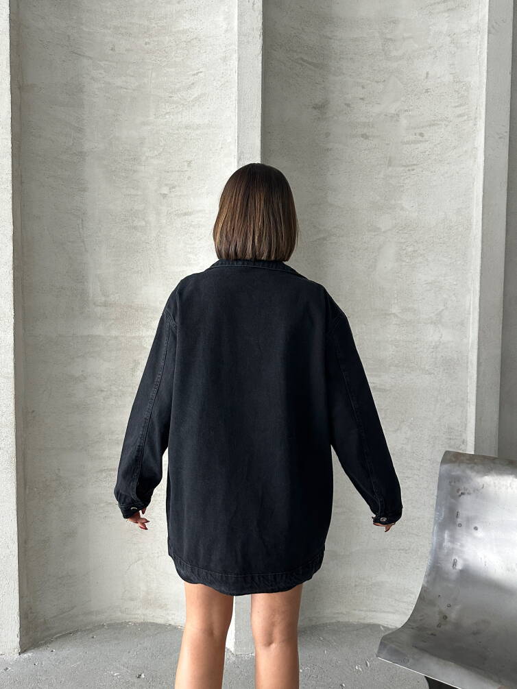 Kadın Taş Yıkama Oversize Denim Ceket Gömlek HYN-10003 - 15