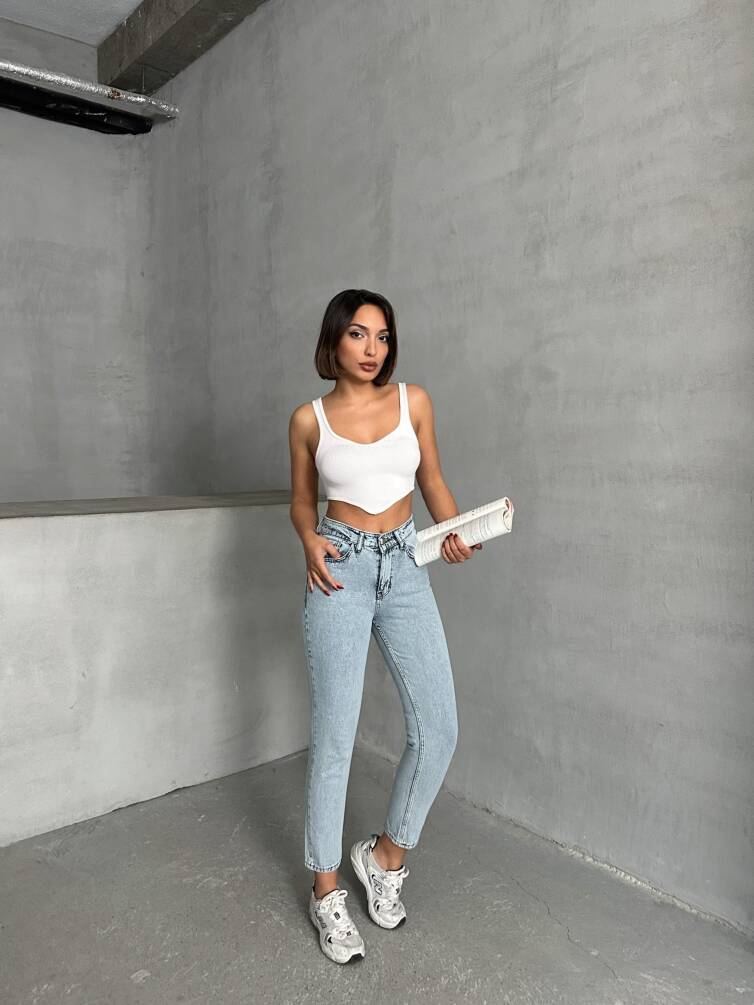 KADIN TAŞ YIKAMALI MOM JEAN KOT PANTOLON ZYN-58718 - 2