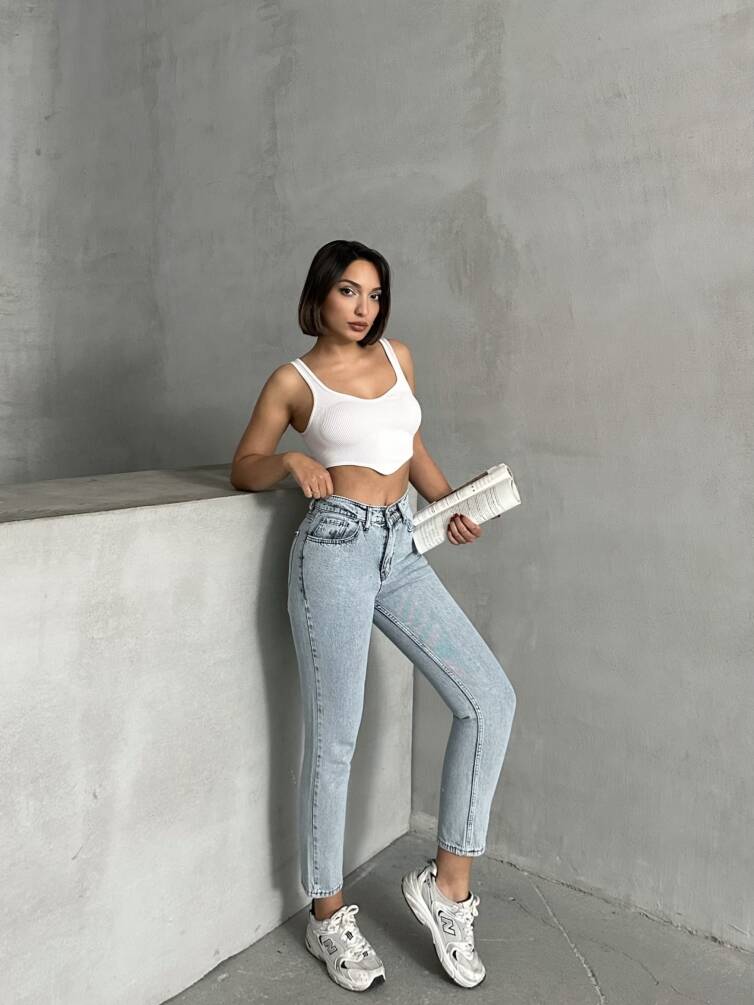 KADIN TAŞ YIKAMALI MOM JEAN KOT PANTOLON ZYN-58718 - 3