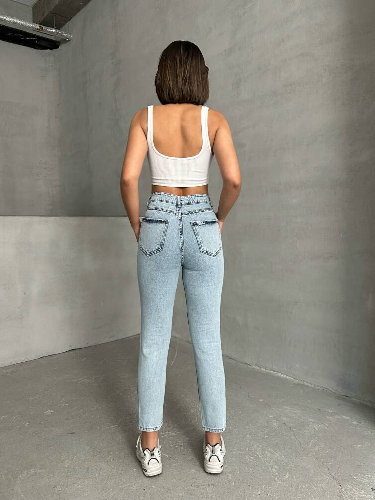 KADIN TAŞ YIKAMALI MOM JEAN KOT PANTOLON ZYN-58718 - 4