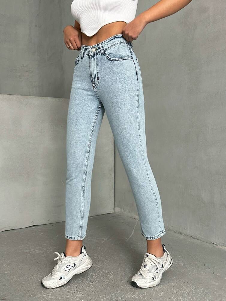 KADIN TAŞ YIKAMALI MOM JEAN KOT PANTOLON ZYN-58718 - 5