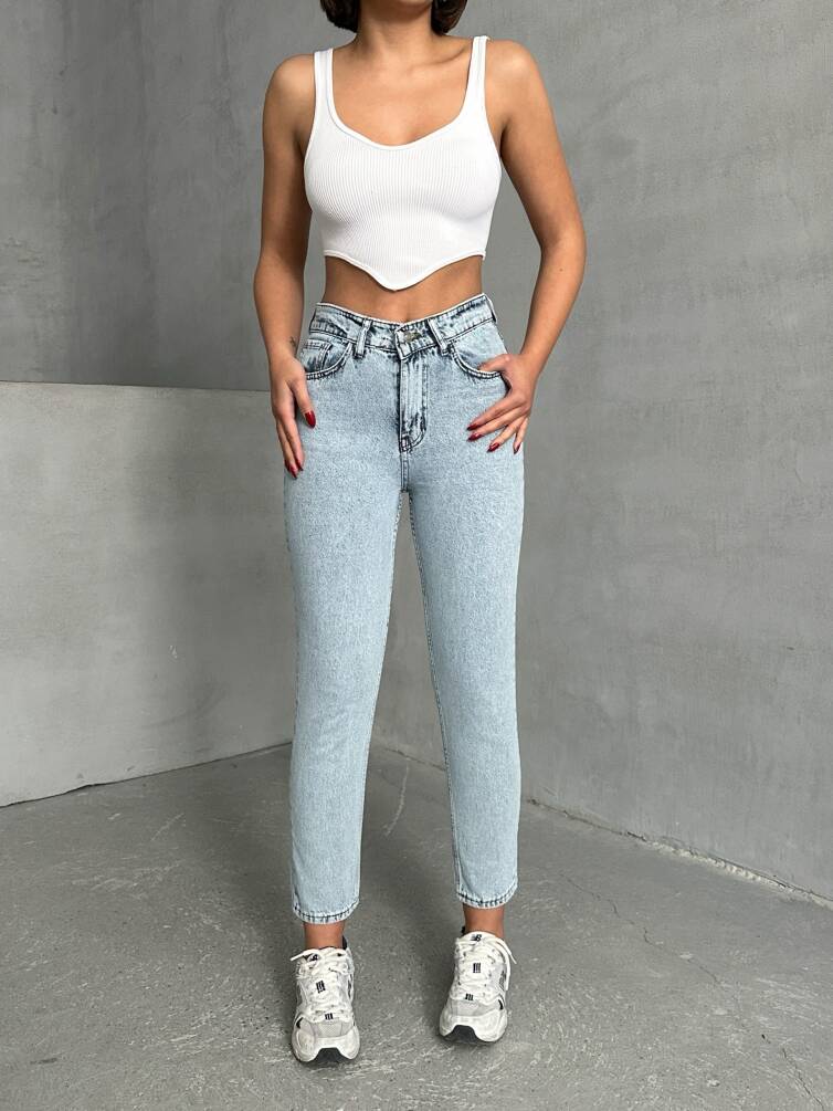 KADIN TAŞ YIKAMALI MOM JEAN KOT PANTOLON ZYN-58718 - 6
