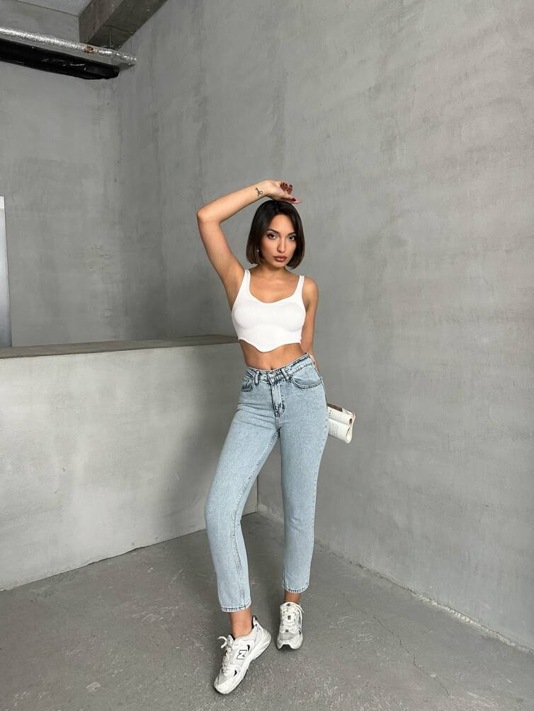 KADIN TAŞ YIKAMALI MOM JEAN KOT PANTOLON ZYN-58718 - 7