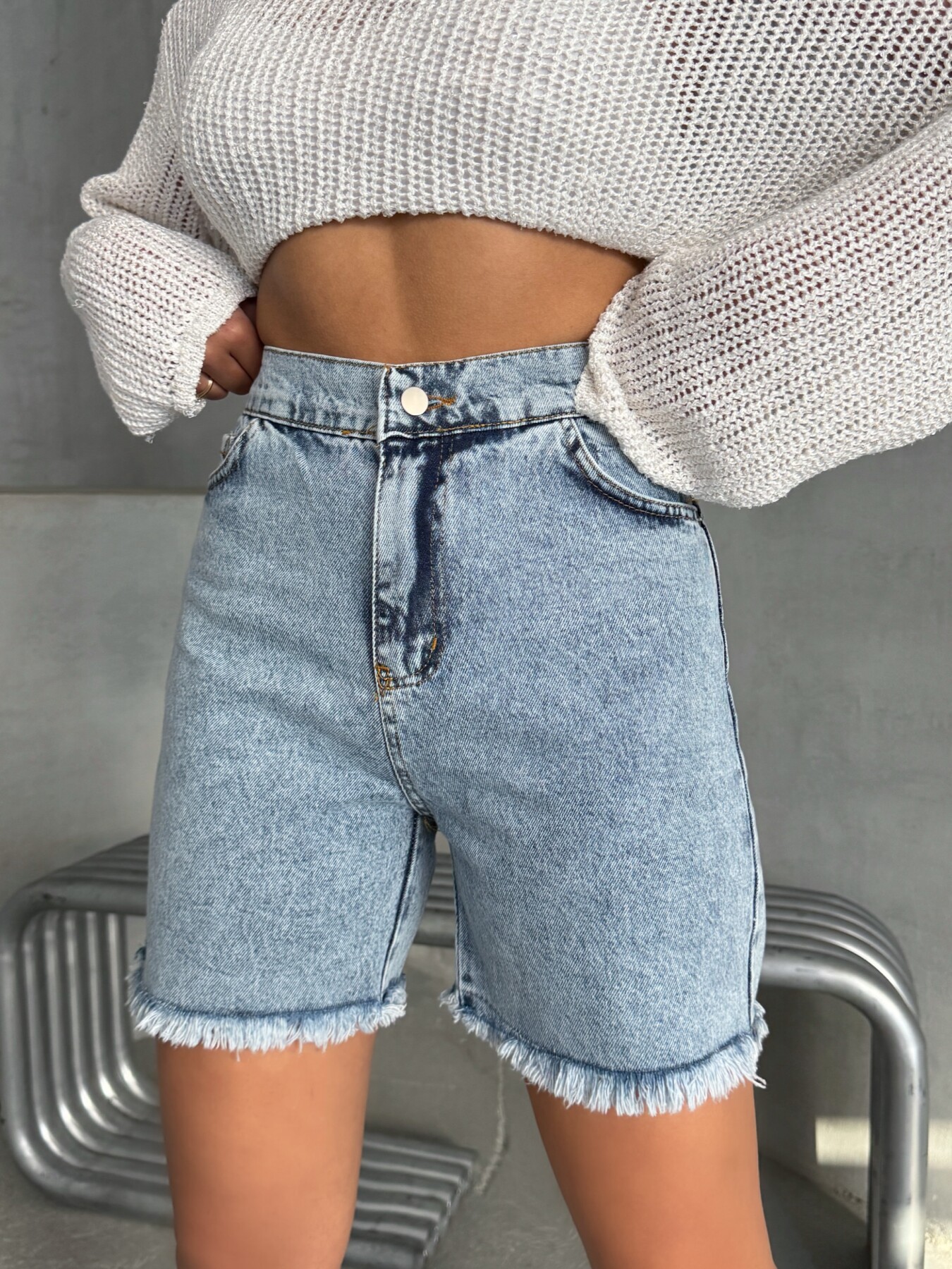 Kadın Yüksel Bel Paçası Püsküllü Denim Kot Şort ZYN-58773 - 1