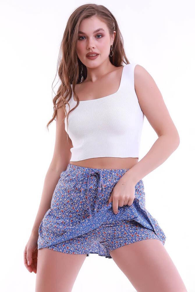 LİLA Beli Lastikli Çiçek Desenli Viskon Şortlu Mini Etek ZYN-58249 - 14