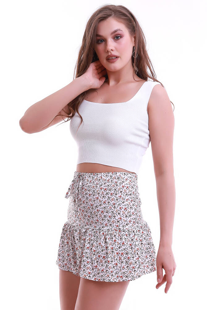LİLA Beli Lastikli Çiçek Desenli Viskon Şortlu Mini Etek ZYN-58249 - 24