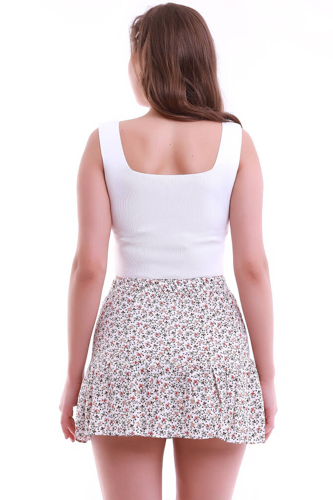 LİLA Beli Lastikli Çiçek Desenli Viskon Şortlu Mini Etek ZYN-58249 - 25
