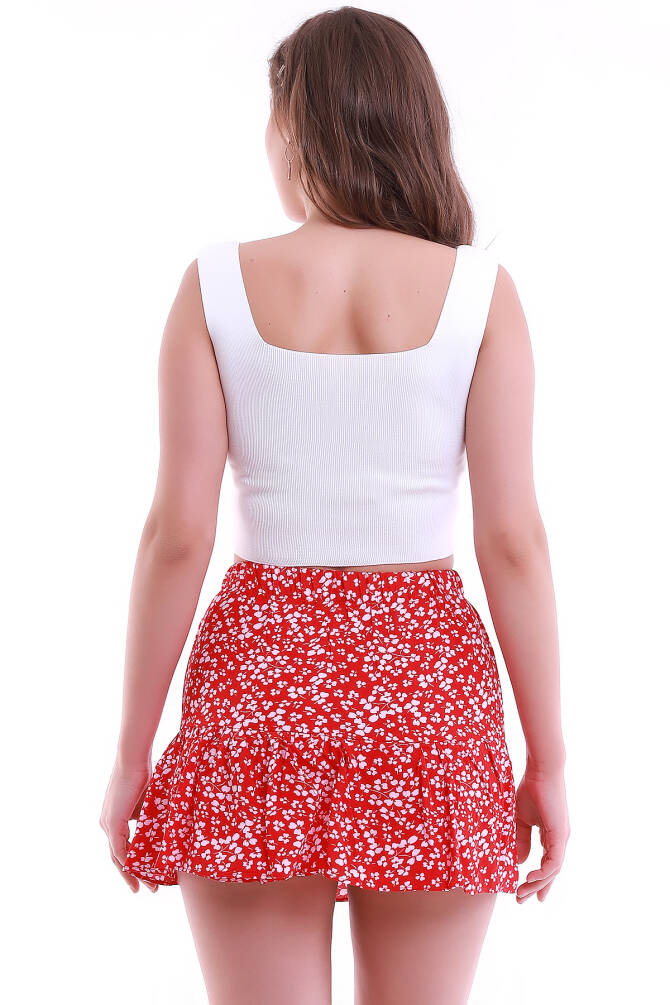 LİLA Beli Lastikli Çiçek Desenli Viskon Şortlu Mini Etek ZYN-58249 - 31