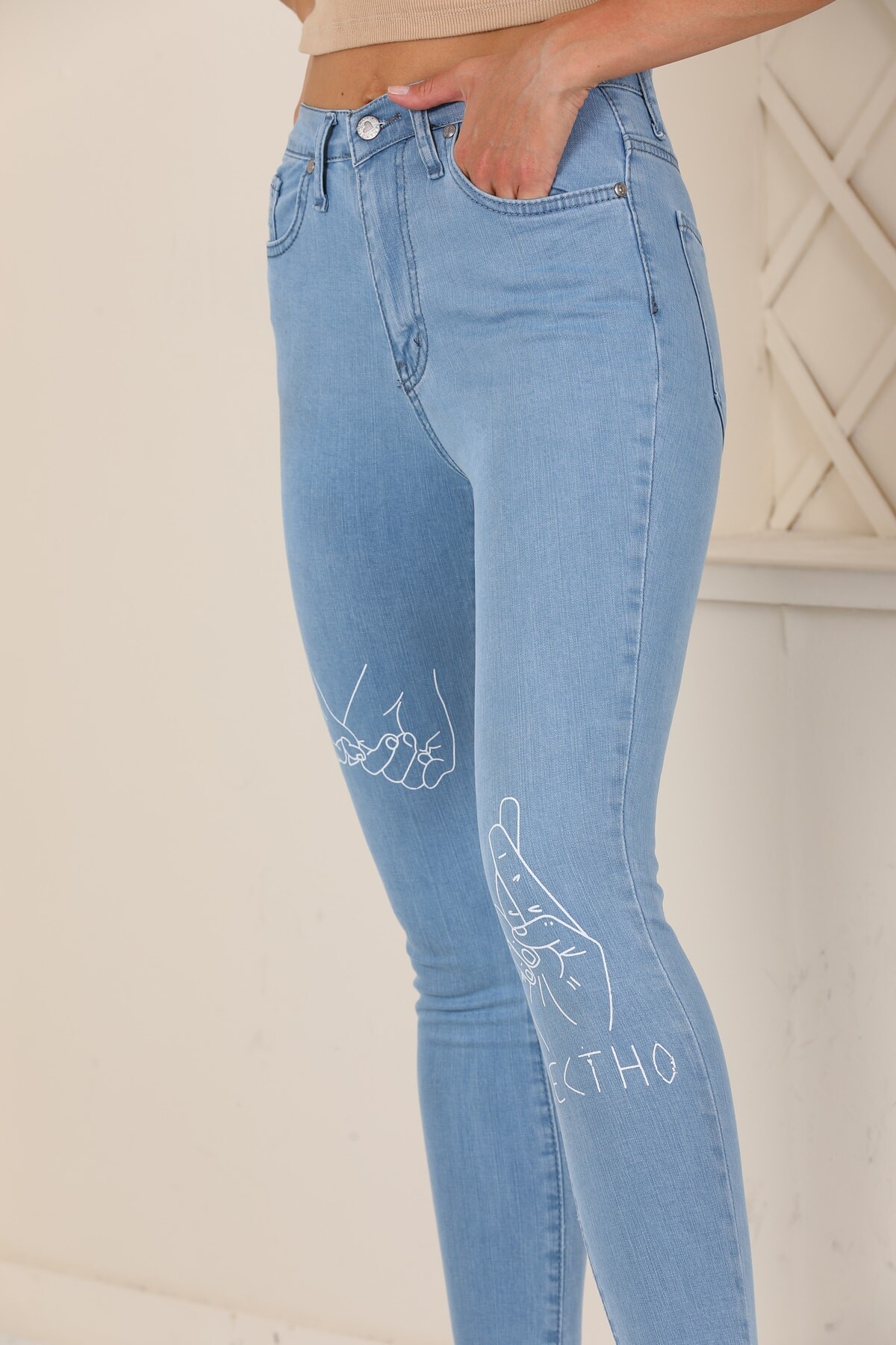 Mavi Dar Kesim Baskı Detaylı Likralı Jean Zyn-58069 - 7