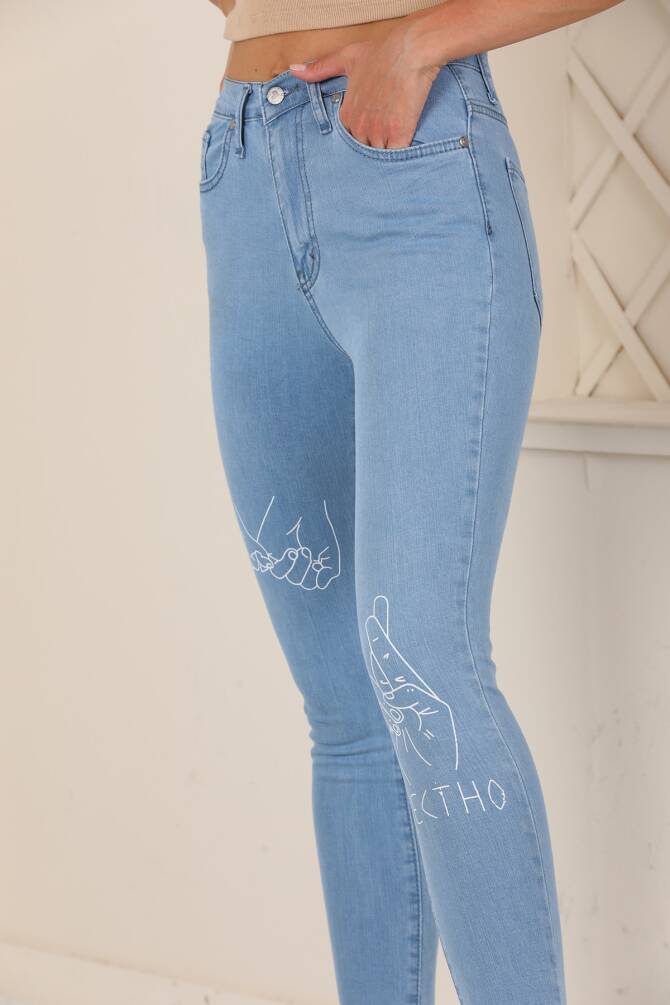 Mavi Dar Kesim Baskı Detaylı Likralı Jean Zyn-58069 - 7